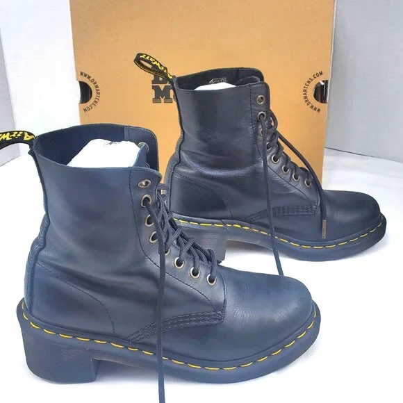 Dr MARTENS BLACK LEATHER BOOTS NON-SLIP 16 EYE BOOTS OIL RESISTANT SOLES - Picture 2 of 9